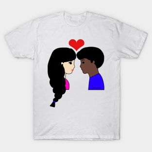 Cute Mixed Race Couple Love Cartoon Fair/Dark T-Shirt